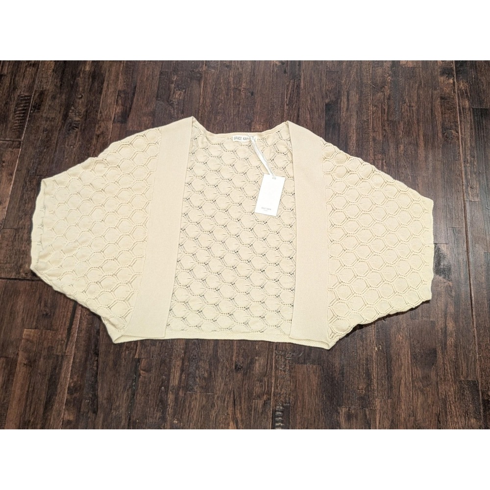 Grace Karin Sweater Womens XL Beige Open‎ Cardigan Shrug Crochet Knit Lace New